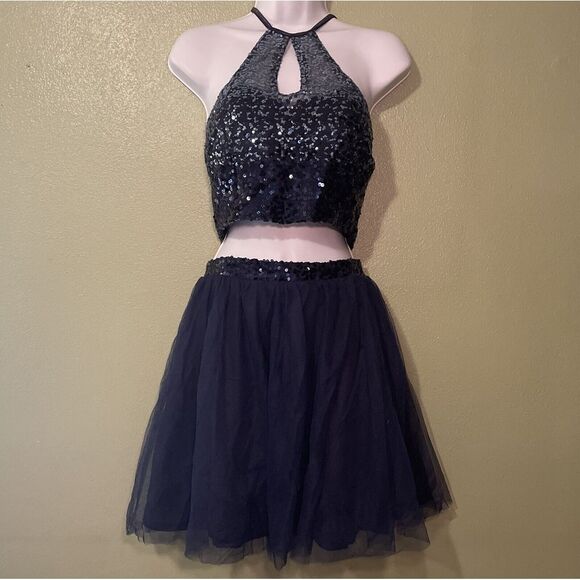 Haute Nights 2-Piece Navy Sequin Tulle Homecoming Dress Set‎ - Picture 1 of 7